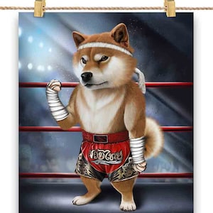 Chien Shiba en champion de Muay Thai MMA - Poster, art mural, décoration d'intérieur et carte postale - PrintStarTee