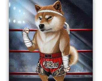 Shiba Dog as Muay Thai MMA Champion - Poster Print, Wall Art, Home Decor, and Postcard - PrintStarTee