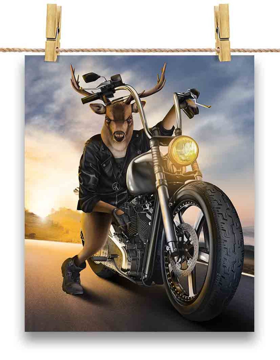 Biker Alpha Deer Riding Chopper Motorcycle - Poster Print, Wall Art ...