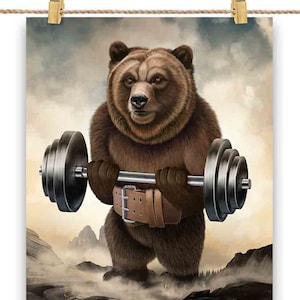 Grizzly Bear Muscle Training Haltérophilie - Impression d’affiche, Art mural, Décoration intérieure et Carte postale - PrintStarTee