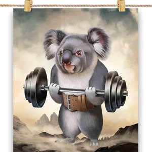 Koala Bear Muscle Training Haltérophilie - Impression d’affiche, Art mural, Décoration intérieure et Carte postale - PrintStarTee