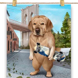 Un chien patineur Golden Retriever affronte la ville de New York - Impression d'affiches, art mural, décoration d'intérieur et cartes postales - PrintStarTee