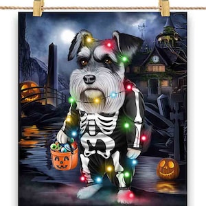 Chien terrier écossais en costume squelette : déguisement de fête d'Halloween - impression d'affiche, art mural, décoration d'intérieur et carte postale - PrintStarTee