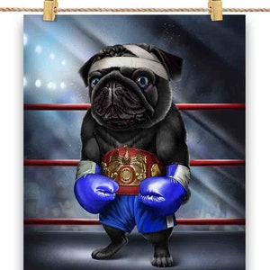 Champion de boxe carlin noir combattant - impression d'affiche, art mural, décoration d'intérieur et carte postale - PrintStarTee