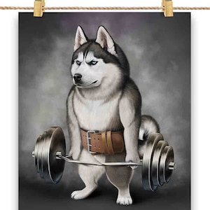 Husky sibérien Dog Lift Barbell Shrug Bar Exercise Fitness Gym - Impression d’affiche, Art mural, Décoration intérieure et Carte postale - PrintStarTee
