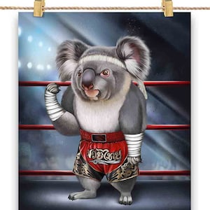 Koala en combattant de kickboxing muay thaï - impression d'affiche, art mural, décoration d'intérieur et carte postale - PrintStarTee