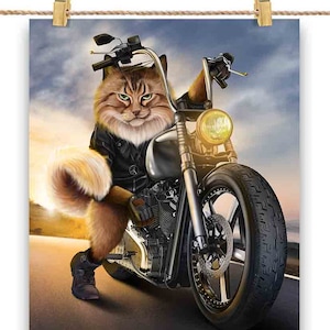 Biker Tabby Cat Riding Chopper Motorcycle - Impression d'affiches, art mural, décoration d'intérieur et cartes postales - PrintStarTee