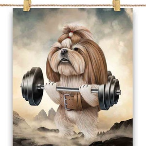 Haltérophilie, entraînement musculaire pour chien shih tzu - impression d'affiche, art mural, décoration d'intérieur et carte postale - PrintStarTee