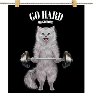 Haltérophilie de chat dans la salle de fitness, exercice d’entraînement inspirant - Impression d’affiche, art mural, décoration intérieure et carte postale - PrintStarTee