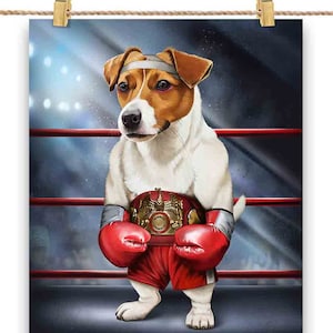 Champion de boxe Jack Russell Terrier Dog Fighter - Impression d’affiche, art mural, décoration intérieure et carte postale - PrintStarTee