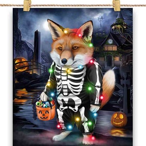 Renards en costume de squelette : déguisement de fête d'Halloween - Impression d'affiche, art mural, décoration intérieure et carte postale - PrintStarTee