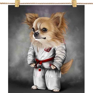 Artiste martial chien chihuahua en judogi blanc : judo et karaté - impression d'affiche, art mural, décoration d'intérieur et carte postale - PrintStarTee
