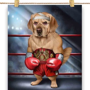 Golden Retriever Dog en tant que champion de boxe Boxer Fighter MMA - Impression d'affiche, art mural, décoration intérieure et carte postale - PrintStarTee
