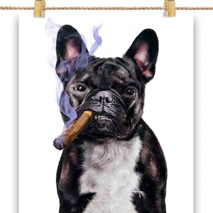 Bouledogue français avec cigare - Impression d’affiche, art mural, décoration intérieure et carte postale - PrintStarTee