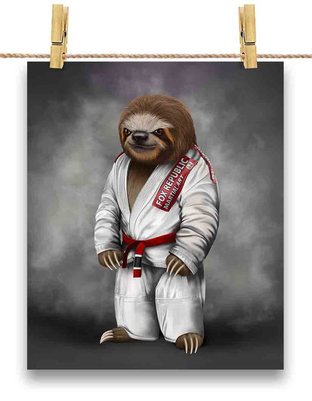 Giant Sloth Martial Artist in White Judogi Judo & Karate Poster Print