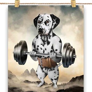 Haltérophilie d’entraînement musculaire de chien dalmatien - Impression d’affiche, art mural, décoration intérieure et carte postale - PrintStarTee