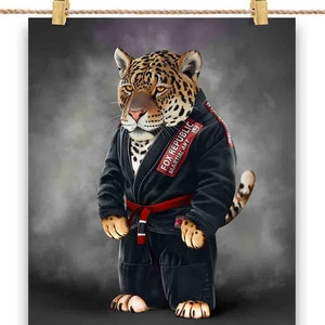 Jaguar Cat Martial Artist in Black Judogi: Judo & Karate - Impression d’affiche, art mural, décoration intérieure et carte postale - PrintStarTee