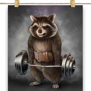 Raccoon Lift Barbell Shrug Bar exercice Fitness Gym - Impression d'affiche, art mural, décoration d'intérieur et carte postale - PrintStarTee
