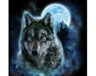 moon wolf ハンドメイドパステル画　絵画アート原画 moon wolf ハンドメイドパステル画 絵画アート原画