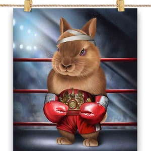 Lapin en champion de boxe boxeur combattant MMA - impression d'affiche, art mural, décoration d'intérieur et carte postale - PrintStarTee