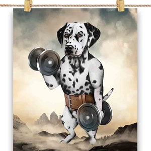 Haltérophilie d’entraînement musculaire de chien dalmatien avec haltère - Impression d’affiche, art mural, décoration intérieure et carte postale - PrintStarTee