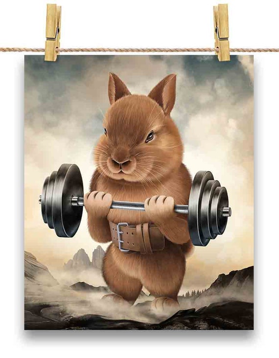 Monster Rabbit Weightlifting Exercise Fitness Gym Poster Print