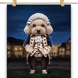 Monsieur caniche crème chien un courtisan au château de Versailles - impression d'affiche, art mural, décoration d'intérieur et carte postale - PrintStarTee