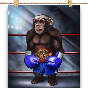 Champion de boxe Chimpanzee Fighter - Impression d’affiche, art mural, décoration intérieure et carte postale - PrintStarTee