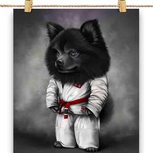 Artiste martial noir de Poméranie en judogi blanc : judo et karaté - affiche, art mural, décoration d'intérieur et carte postale - PrintStarTee