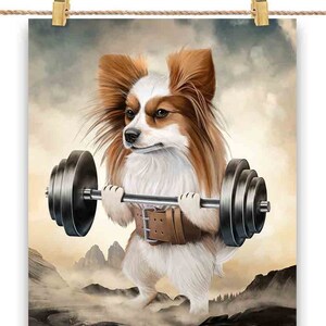 Papillon Dog Muscle Training Weightlifting - Poster Print, Wall Art, Home Decor, and Postcard - PrintStarTee