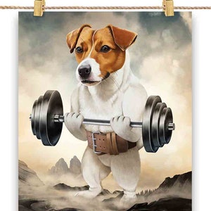 Jack Russell Terrier chien musculation haltérophilie - impression d'affiche, art mural, décoration d'intérieur et carte postale - PrintStarTee