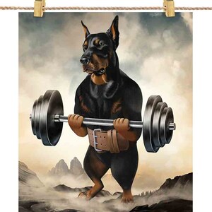 Monster Doberman Pinscher Dog Haltérophilie Exercice Fitness Gym Entraînement - Impression d’affiche, Art mural, Décoration intérieure et Carte postale - PrintStarTee