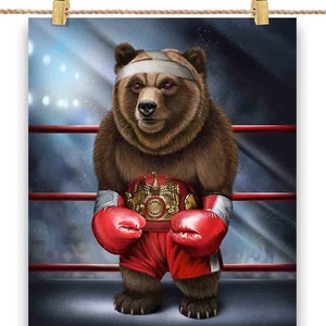 Champion de boxe Grizzly Bear Fighter - Poster, Art mural, décoration d'intérieur et carte postale - PrintStarTee