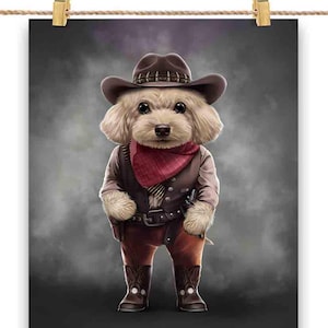 Caniche crème chien cow-boy dans le Far West américain - impression d'affiche, art mural, décoration d'intérieur et carte postale - PrintStarTee