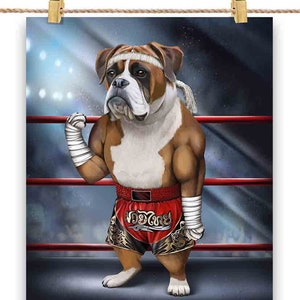 Boxer Dog en tant que combattant de Muay Thai Kickboxing - Impression d’affiche, art mural, décoration intérieure et carte postale - PrintStarTee