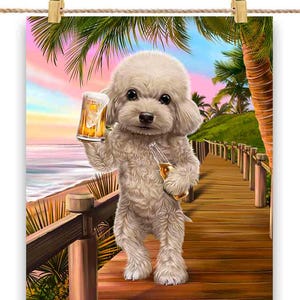 Aventure de bière côtière de chien de caniche crème - impression d'affiche, art mural, décoration d'intérieur et carte postale - PrintStarTee