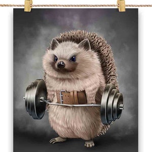 Entraînement musculaire hérisson avec haltères, barre d'épaules, salle de sport - impression d'affiche, art mural, décoration d'intérieur et carte postale - PrintStarTee