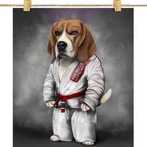Artiste martial chien beagle en judogi blanc : judo et karaté - impression d'affiche, art mural, décoration d'intérieur et carte postale - PrintStarTee