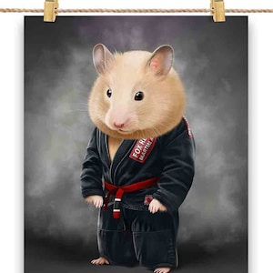 Artiste martial hamster en judogi noir : judo et karaté - impression d'affiche, art mural, décoration d'intérieur et carte postale - PrintStarTee