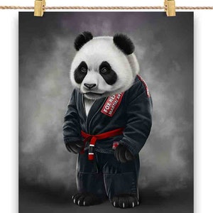 Artiste martial panda géant en judogi noir : judo et karaté - impression d'affiche, art mural, décoration d'intérieur et carte postale - PrintStarTee