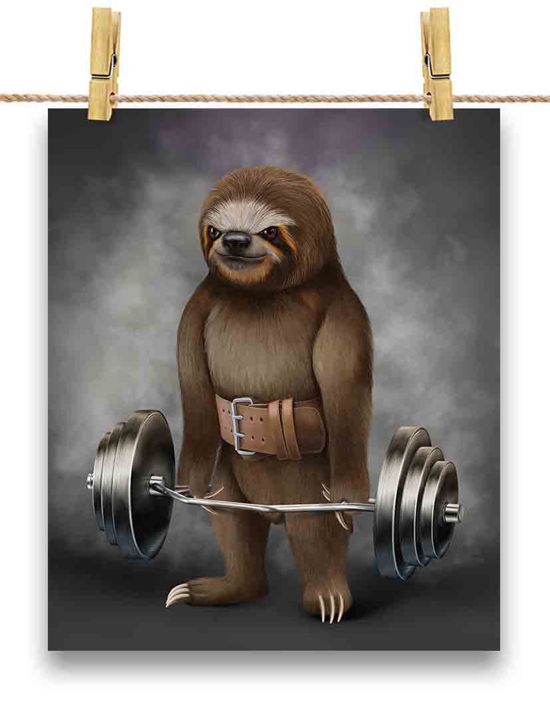 Giant Sloth Muscle Training With Barbell Shrug Bar Fitness Gym Poster