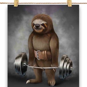 Entraînement musculaire du paresseux géant avec haltères, barre d'épaules et salle de sport - Impression d'affiches, oeuvres d'art murales, décoration d'intérieur et cartes postales - PrintStarTee