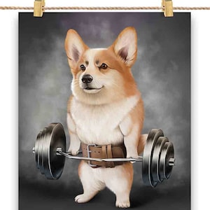 Entraînement musculaire pour chien Welsh Corgi avec Barbell Shrug Bar Fitness Gym - Impression d’affiche, art mural, décoration intérieure et carte postale - PrintStarTee