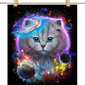 Tourbillon de visage de chat moelleux dans l’espace et le cosmos de la galaxie planétaire - Impression d’affiche, art mural, décoration intérieure et carte postale - PrintStarTee