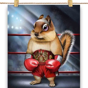 Boxing Champion Squirrel Chipmunk Fighter - Poster Print, Wall Art, Home Decor, and Postcard - PrintStarTee