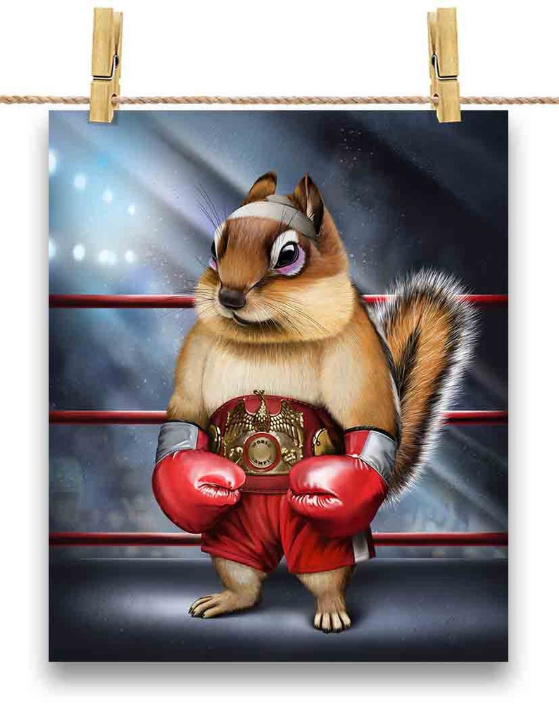 Champ Squirrel Boxing Champion Squirrel Chipmunk Fighter - Poster Print, Wall Art ...