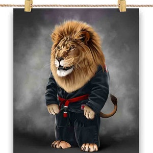 Artiste martial lion en judogi noir : Judo et karaté - Impression d’affiche, art mural, décoration intérieure et carte postale - PrintStarTee