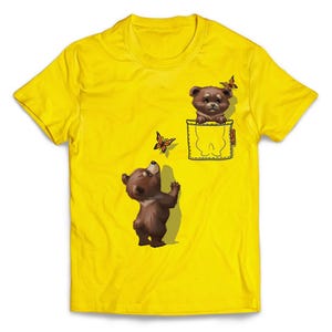 Cute Bear Playing in Pocket - Short-Sleeve Unisex T-Shirt, 20 Colors, Sizes S-4XL + Youth Sizes, PrintStarTee