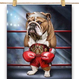 Boxing Champion English Bulldog Fighter Poster Print, Wall Art, Home Decor,  and Postcard Printstartee -  New Zealand