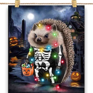 Hérisson en costume squelette : déguisement de fête d'Halloween - impression d'affiche, art mural, décoration d'intérieur et carte postale - PrintStarTee